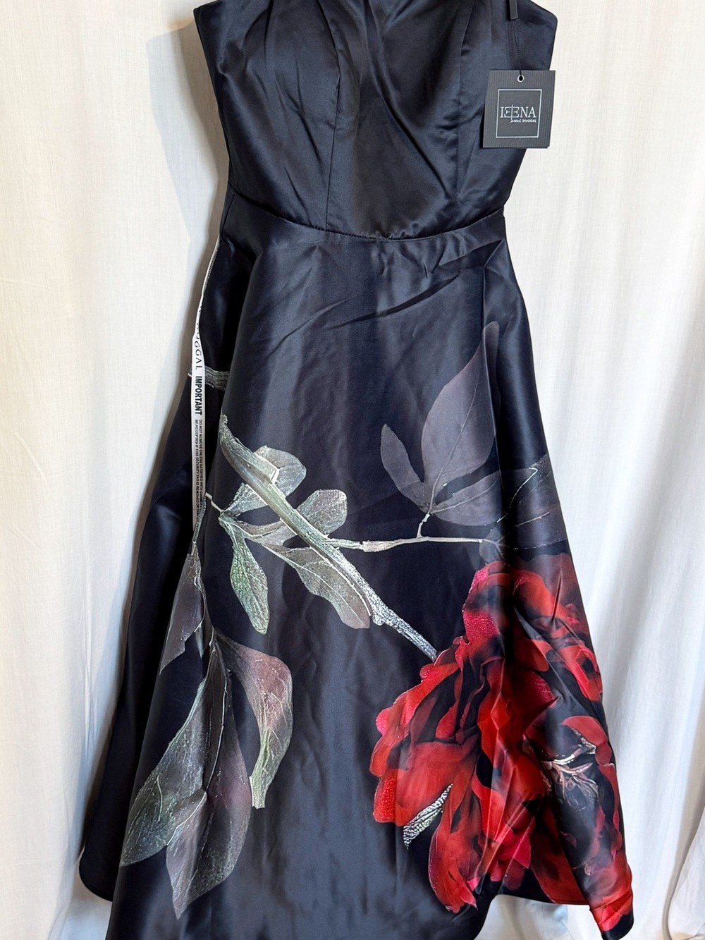 Mac Duggal Strapless Black Gown with Red Floral Accent - Picture 3 of 16